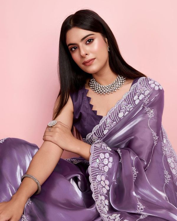 Purple Sequance Embroidery Work Jimmy Choo Saree