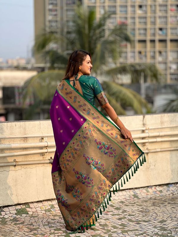 Purple Weaving Meenakari Designer Soft Silk Saree