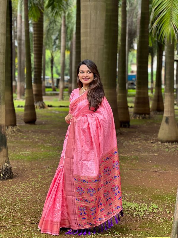 Pink Paithani Silk Wevon Paithani Designer Traditional Rich Partywear Saree
