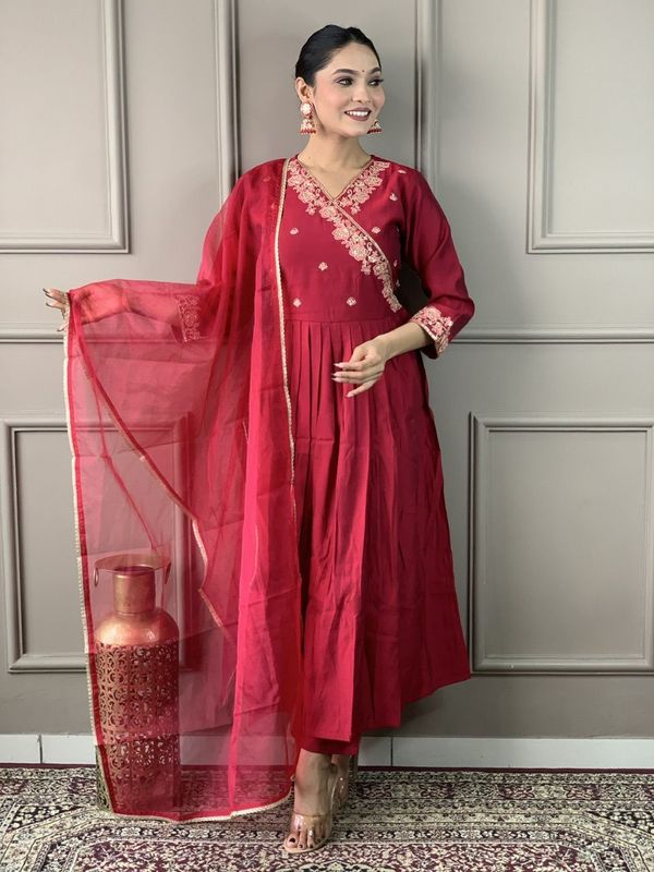 Mustard Chanderi Cotton A-Line Kurta, Anarkali Kurta