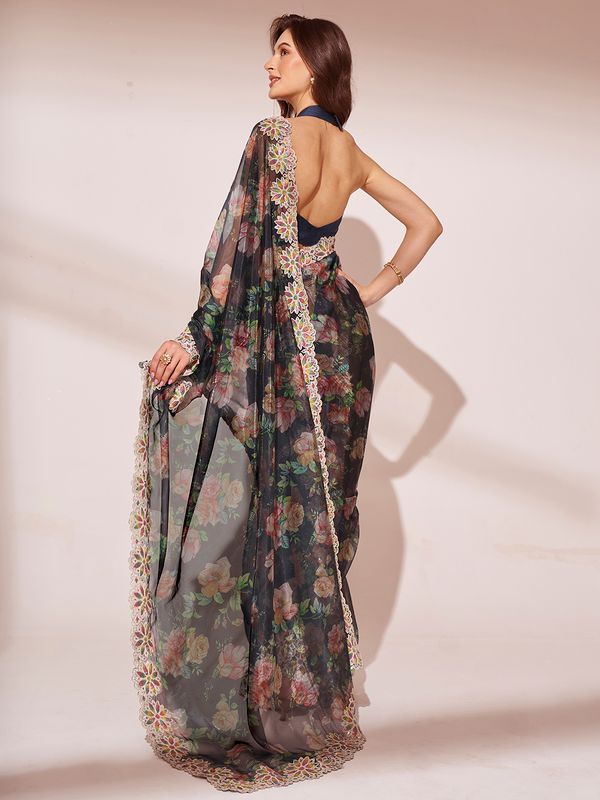 Black Designer Work Lace Border & Swarovski Work Jimmy Choo Saree