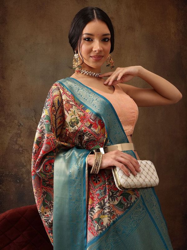 Red Kanjeevaram Pattu Zari Woven Border Digital Printed Saree