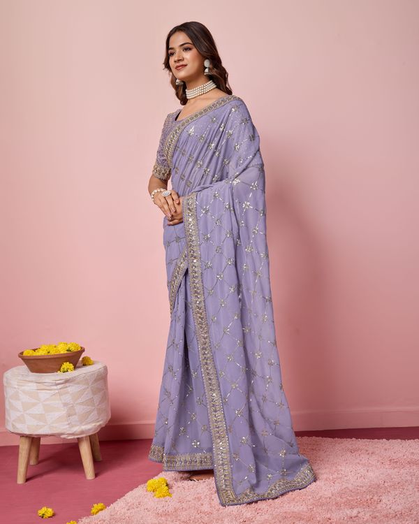 Purple Designer Coding & Sequance Embroidery Work Georgette Saree