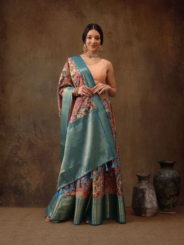 Red Kanjeevaram Pattu Zari Woven Border Digital Printed Saree