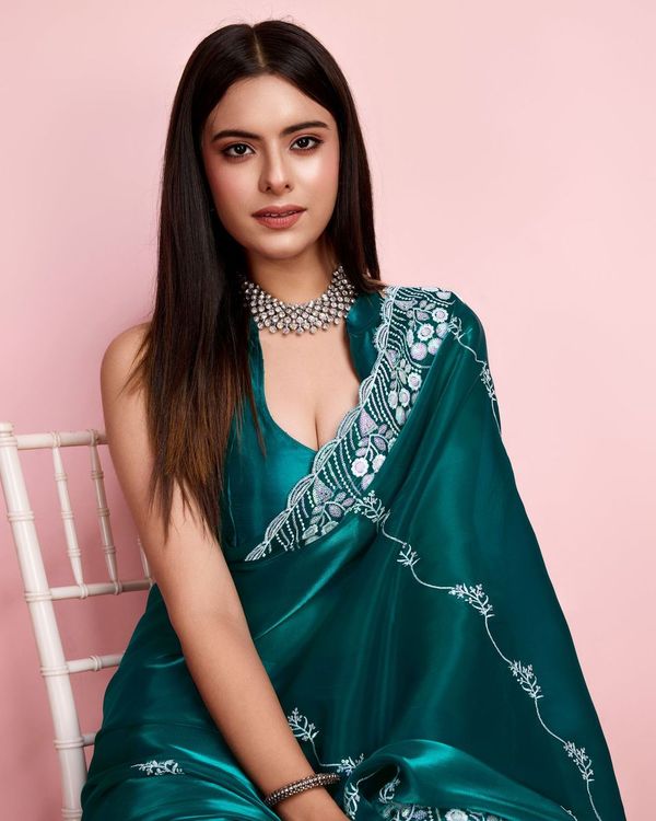 Rama Sequance Embroidery Work Jimmy Choo Saree