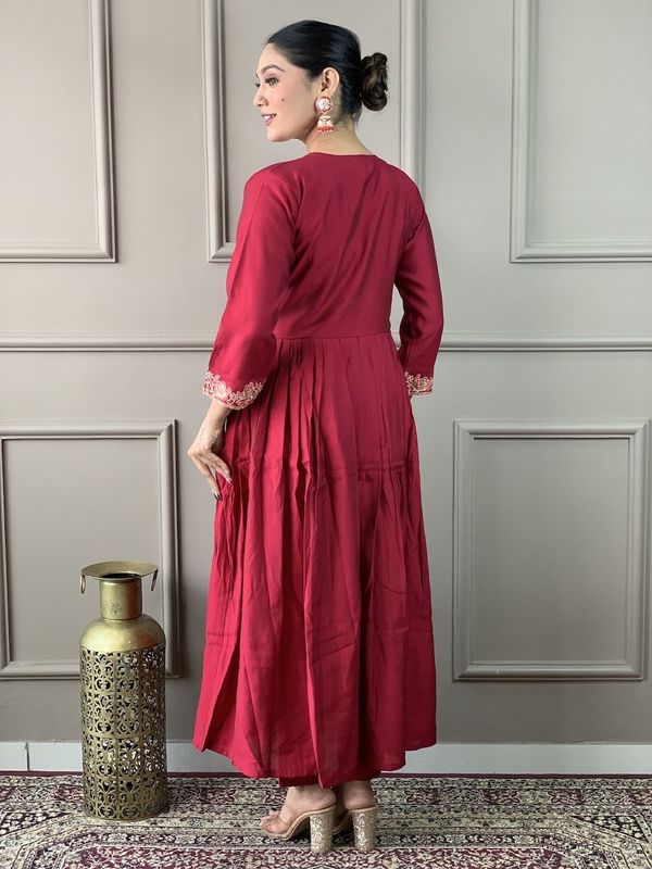 Mustard Chanderi Cotton A-Line Kurta, Anarkali Kurta