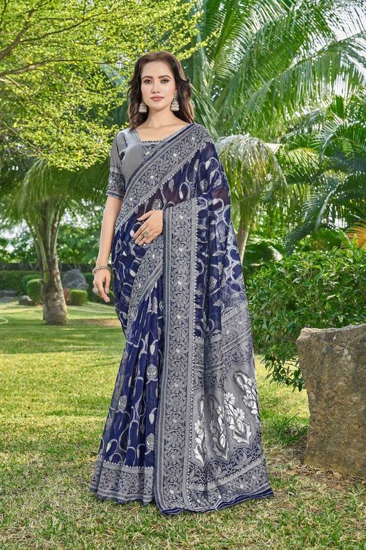 Blue Wevon Thread Designer Silk Cotton Saree
