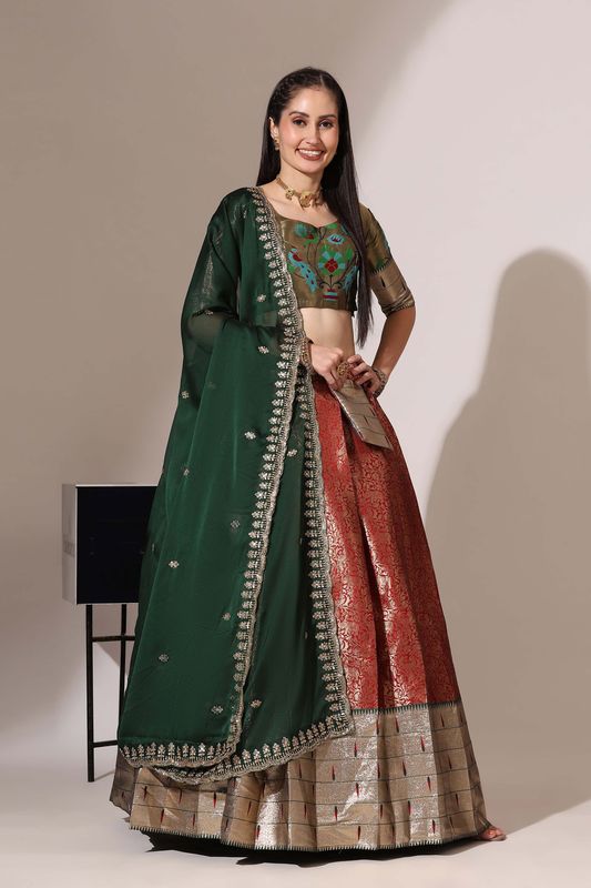 Maroon Jacquard Jacquard Work Lehenga