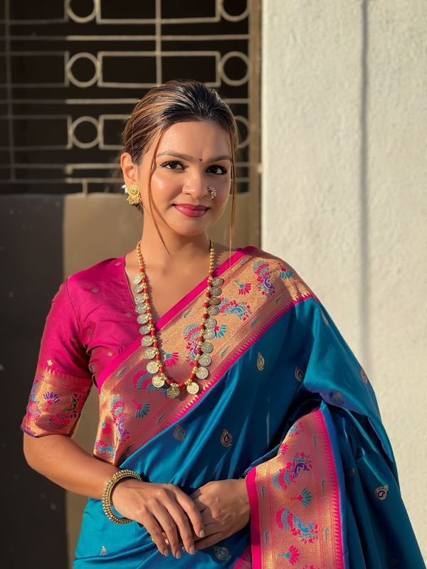 Blue Weaving Meenakari Designer Soft Silk Saree
