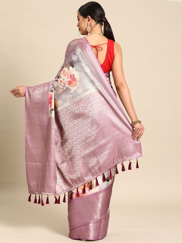 Mauve Women Kanchipuram Silk Printed Saree