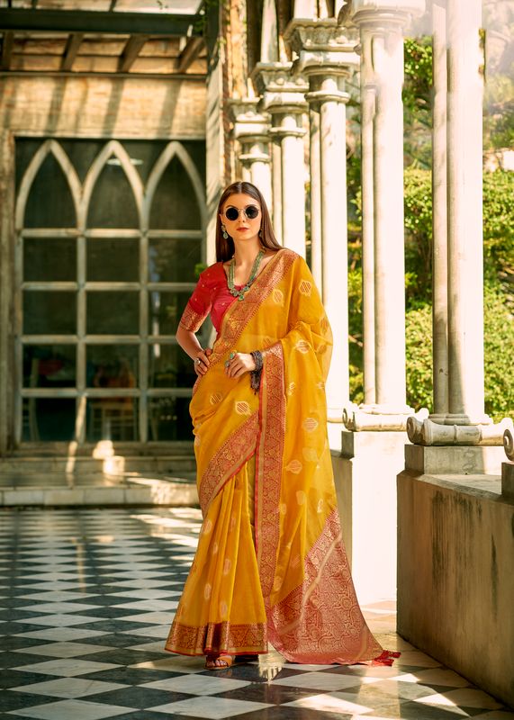 Yellow Weaving Designer Tissue Silk Saree