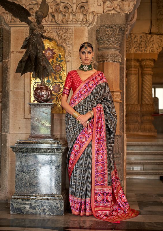 Black Weaving Designer & Printed Silk Saree