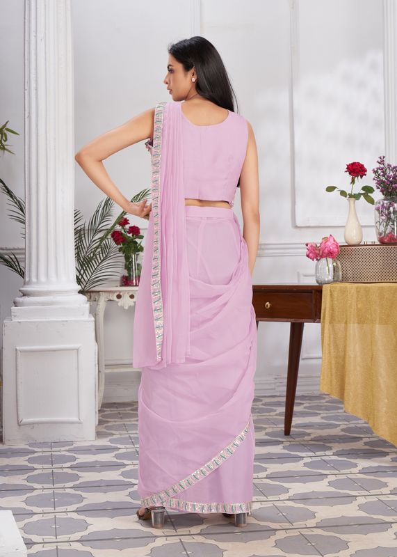 Mouve Designer Sequance Embroidery & Hand Work Shimmer Georgette Saree