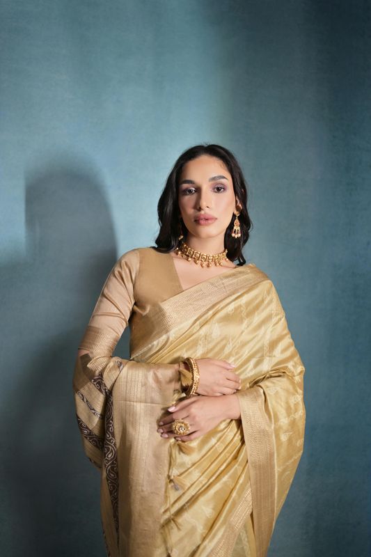 Cream Weaving Ikkat Designer Tusser Silk Saree