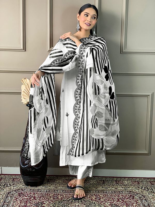White Embroidered Kurta Sets