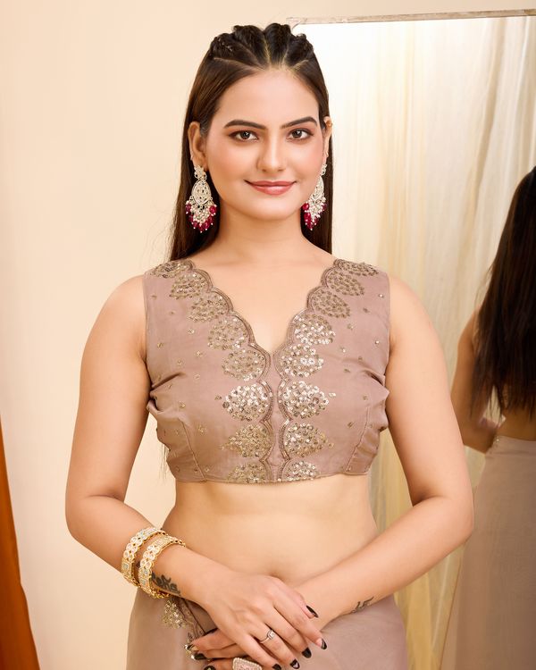 Brown Designer Sequance Embroidery Work Georgette Saree