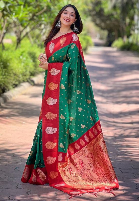 Green Heavy Wevon Jari Designer Soft Silk Saree