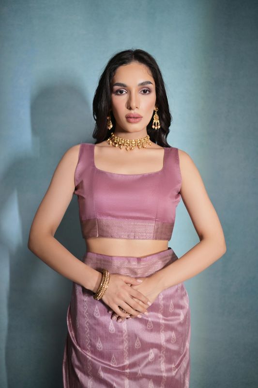 Wine Weaving Ikkat Designer Tusser Silk Saree
