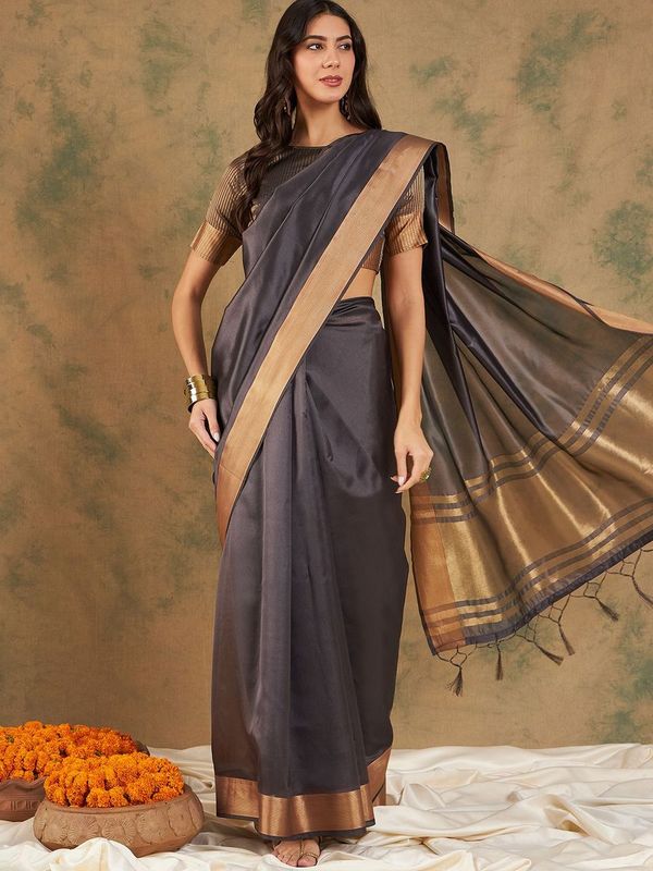 Nevy Blue Wevon Jari Designer Cotton Organza Saree