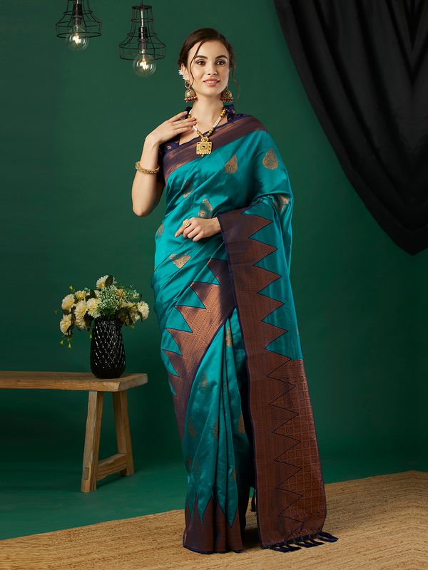 Aqua Blue Wevon Jari Designer Banarasi Silk Saree