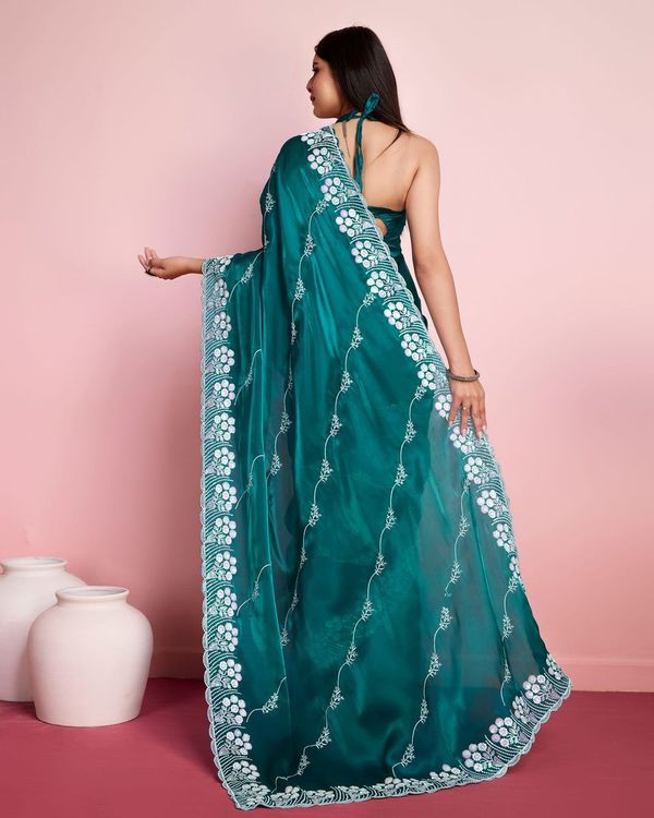 Rama Sequance Embroidery Work Jimmy Choo Saree
