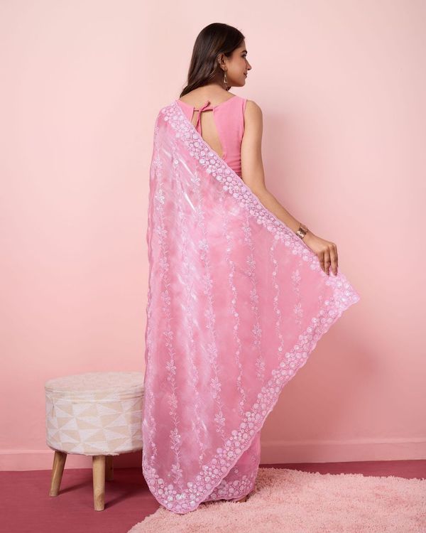 Pink Designer Sequance Embroidery Work Burberry Silk Saree