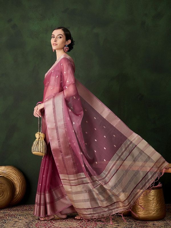 Magenta Wevon Designer Khadi Organza Saree
