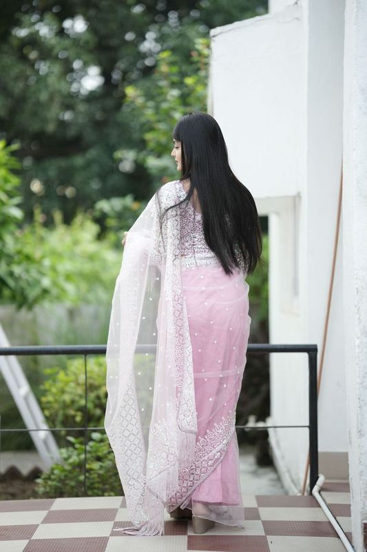 Grey Color Soft Net Fabric Glamorous Sequance Embroidery Work Saree