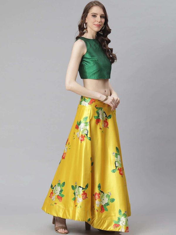 Kalamkari Digital Print Shiney Satin Stitched Lehenga Choli With Unstitched Multi Sequnce Work Blouse and Shiney Silk Dupatta For Women and Girls