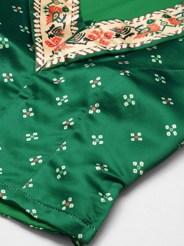 Ethnic Motifs Digital Print Shiney Satin Croptop Lehenga Choli With Blouse For Women and Girls
