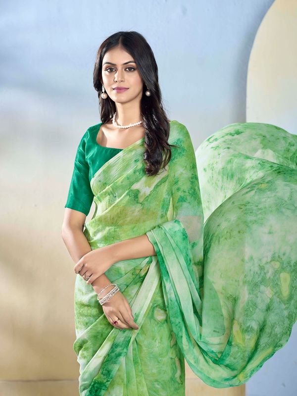 Sea Green Color Beautiful Georgette Fabric Designer Printed Saree
