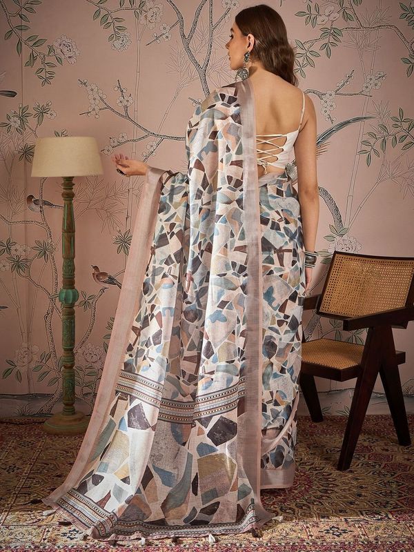 Mauve Color Digital Printed Designer Linen Fabric Graceful Saree