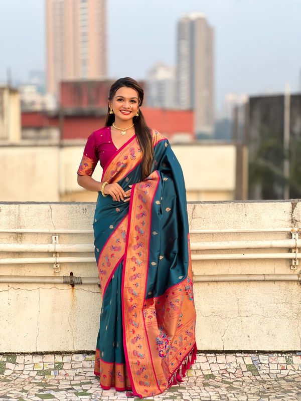 Blue Weaving Meenakari Designer Soft Silk Saree