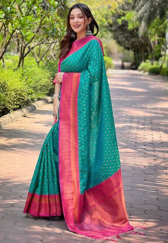 Rama Wevon Copper Butti Designer Soft Silk Saree
