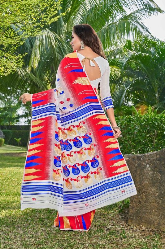 White Color Silk Cotton Wevon Thread Designer Ethnic Casual Looks Saree