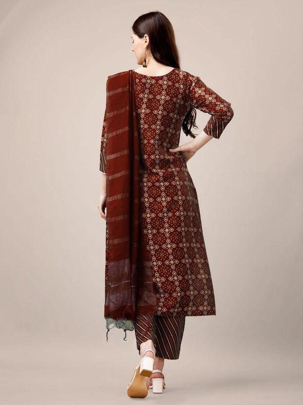 Maroon Color Rayon Fabric Designer Printed Readymade Suits With Smart Embroidery Work