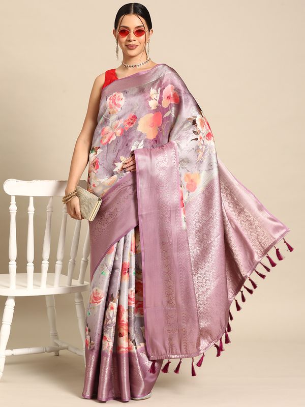 Mauve Women Kanchipuram Silk Printed Saree