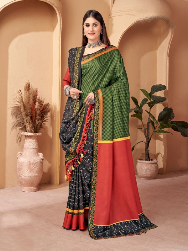 Winter Special Green Color Pashmina Saree With Fancy Shawl For Wedding Looks