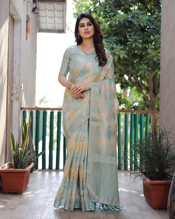Sea Green Wevon Designer & Digital Printed Soft Silk Saree