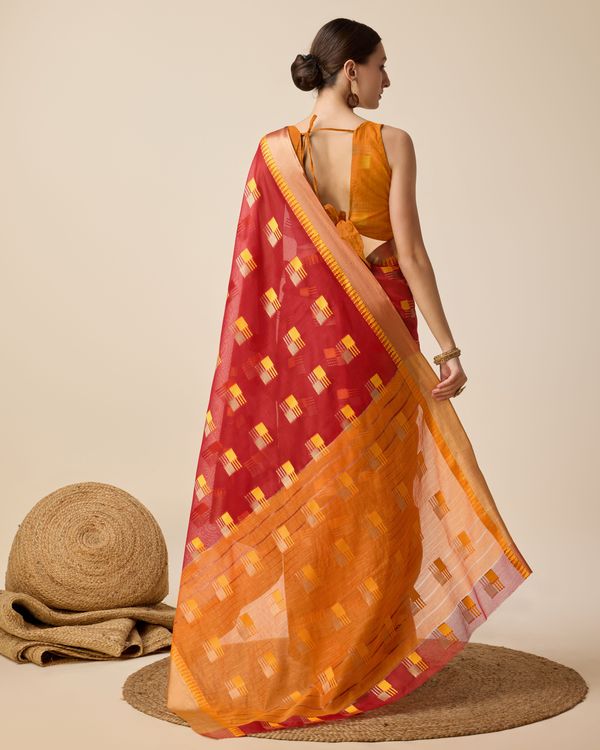 Red Weaving Designer Cotton Silk Saree