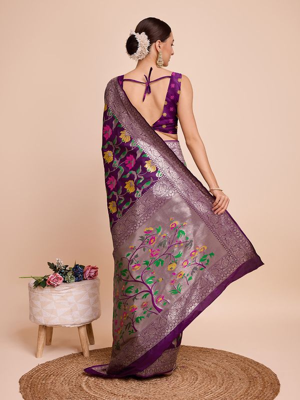Purple Weaving Meenakari Designer Paithani Silk Saree