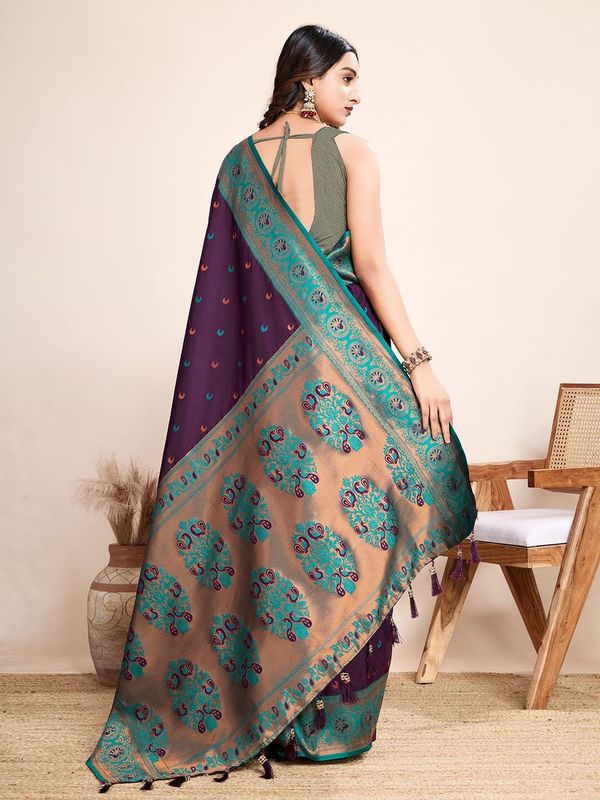 Purple Heavy Wevon Designer Jacquard Silk Saree