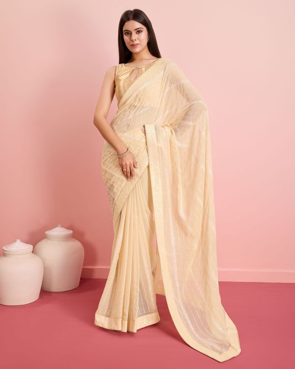 Beige Designer Sequance Embroidery Work Georgette Saree
