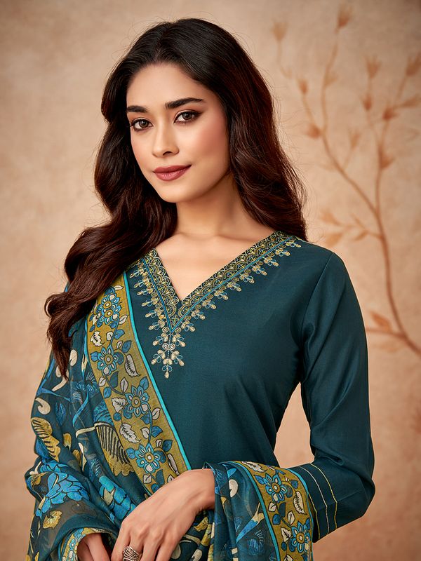 Dark Teal Embroidered Kurta Sets