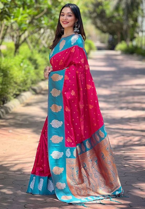 Pink Heavy Wevon Jari Designer Soft Silk Saree