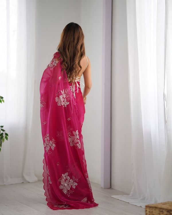 Pink Color Bollywood Style Designer Sequance Embroidery Work Jimmy Choo Saree