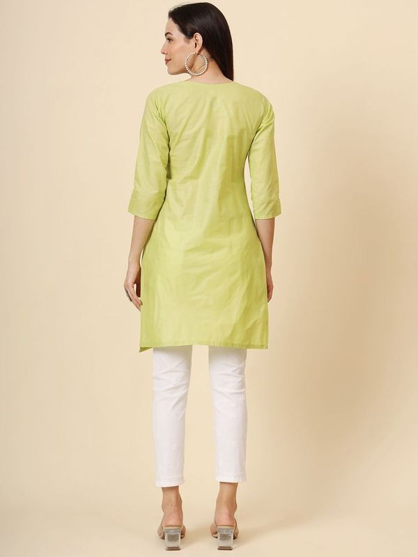 Green Cotton Thread Embroidery Work Formal Looks Classy Casual Looks Kurta