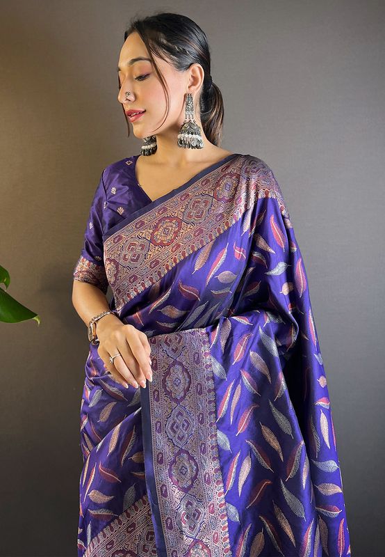 Violet Soft Silk Wevon Jari Designer Ethnic Indian Looks Heavy Designer Saree