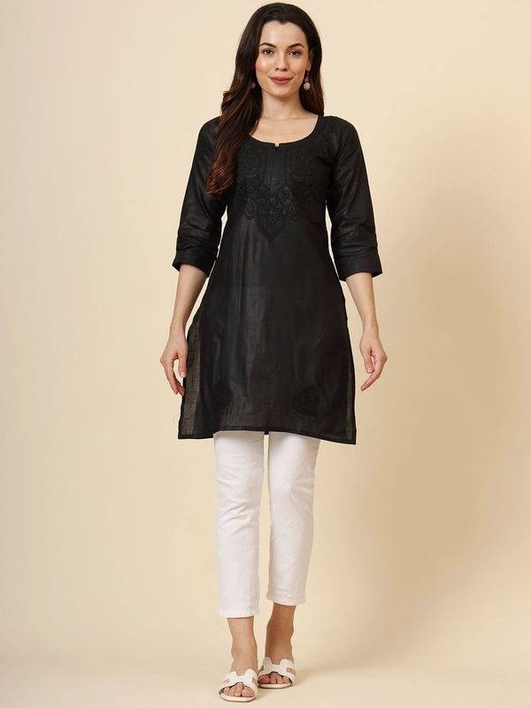 Black Cotton Thread Embroidery Work Formal Looks Classy Casual Looks Kurta