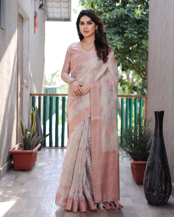 Peach Wevon Designer & Digital Printed Soft Silk Saree